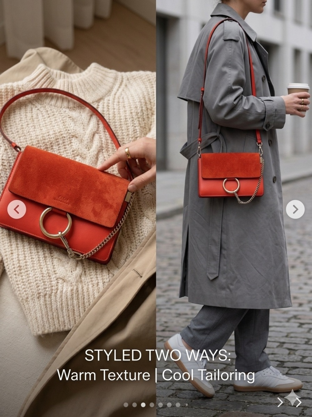 Chloe Fiery Orange Red Color “Red Plaid”Suede & Leather Small Faye Crossbody Bag